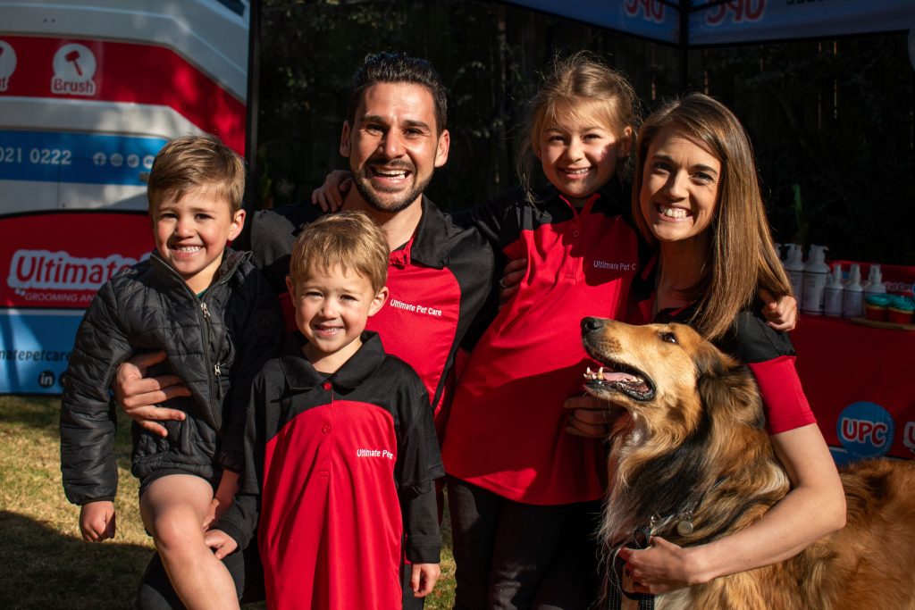 Founder Hannes Roodt and CEO Petru-Marti with their family on the 12th Birthday of Ultimate Pet Care Mobile Dog Grooming